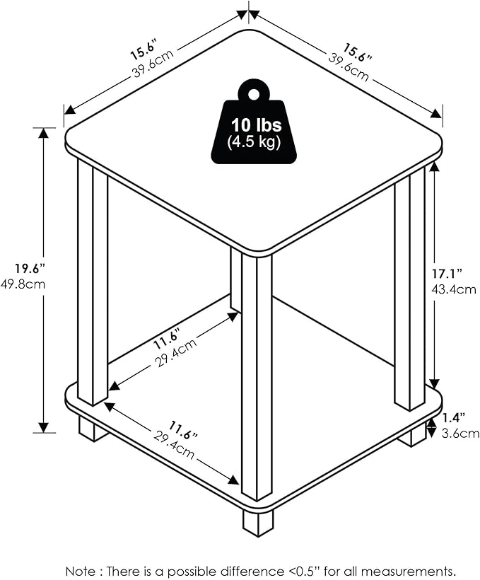Furinno Simplistic End Table, 2-Pack, Plastic Frame, Black Walnut/Brown
