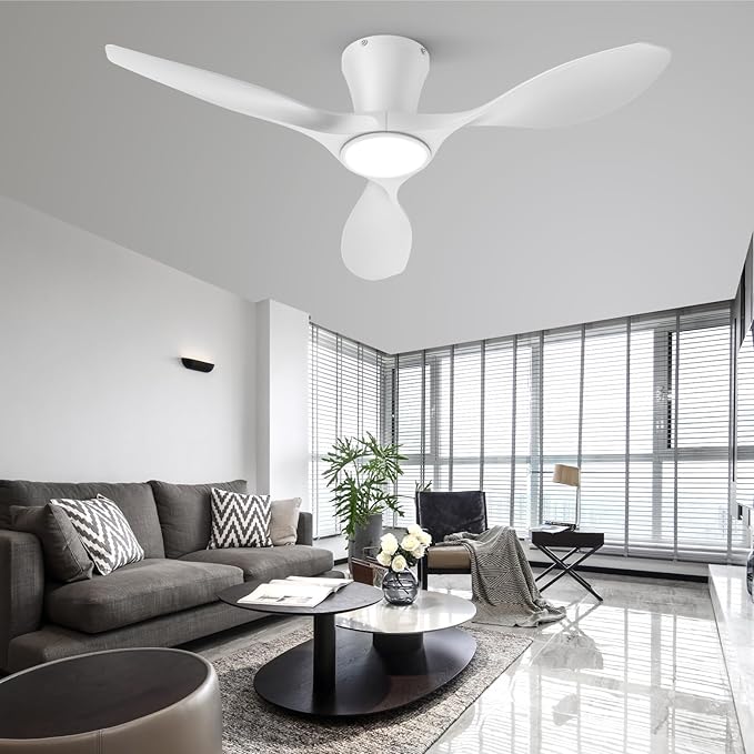 TALOYA Ceiling Fans with Lights,42 inch Modern Low Profile Ceiling Fan with Light and Remote Control, Flush Mount, 3CCT, White Ceiling Fan for Bedroom Living Room and Patio