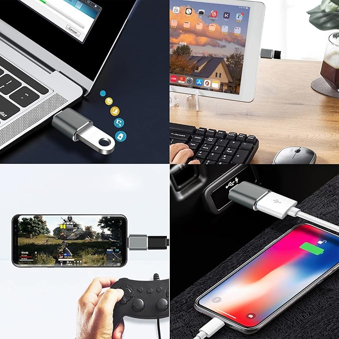 USB C to USB 3.0 Adapter 4 Pack, Standard USB Female to USB-C Male OTG Adapter Cable Compatible with MacBook Pro, iPhone 17/16/15, Samsung Galaxy, iPad, Type-C Phones, Tablets and More (Gray)