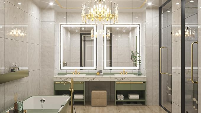 Keonjinn Lighted Bathroom Mirror, 40 x 32 Inch Bathroom LED Mirror with Lights, Frontlit Only, HD Tempered Glass, UL-Listed LED Driver, Anti-Fog, 6000K Dimmale, Easy Installation(Horizontal/Vertical)