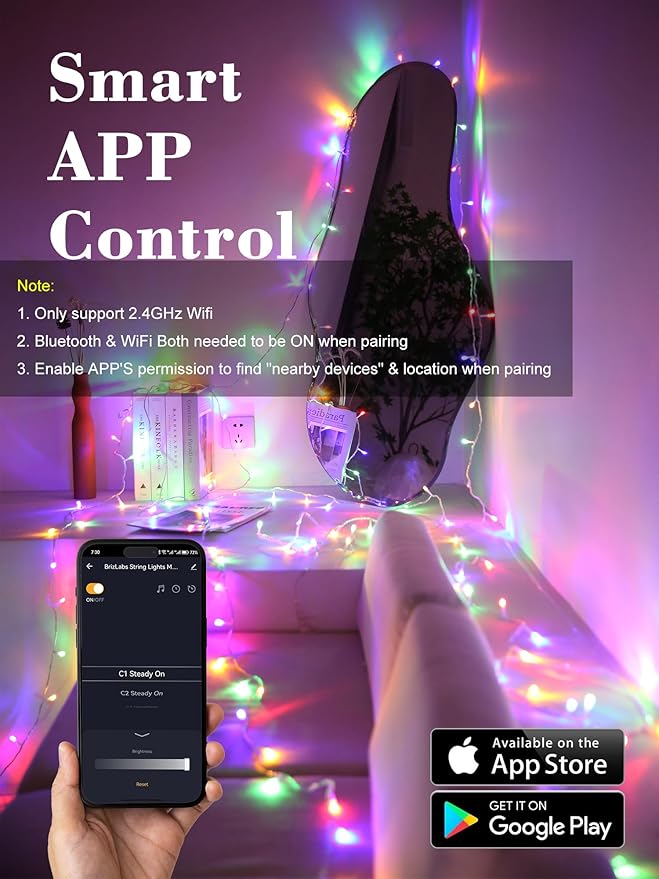 Brizled Smart Color Changing Christmas Lights, 66FT 200 LED Warm White & Multicolor Color Changing App Control Fairy Lights, Dimmable Music Sync Xmas Tree Light for Indoor Outdoor Wedding, Party Decor