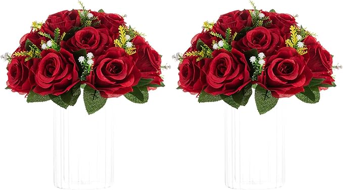 NUPTIO Flower Wedding Centrepieces for Tables - 2 Pcs 9.5in Diameter Crimson Artificial Flowers Rose Ball for Centerpieces Table - Fake Rose Arrangements for Weddings Birthday Party Decor