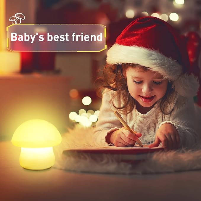 Mushroom Lamp, Rechargeable Night Light, Multi-Color LED Mushroom Nightlight, Dimmable Nightlamp for Breastfeeding, Nursery Squishy Silicone Lamp for Bedroom(Tap/Remote Control)