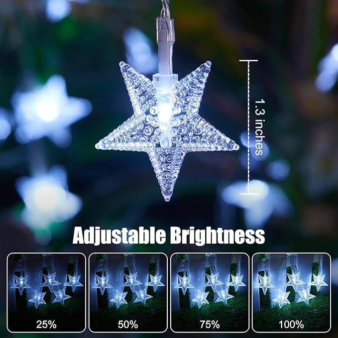 Brightown Star String Lights Battery Operated - 17 ft 50 LED Star Fairy String Lights with Remote and Timer, 8 Modes Waterproof for Bedroom Tent Loft Bed Patio Party Wedding Decor, White