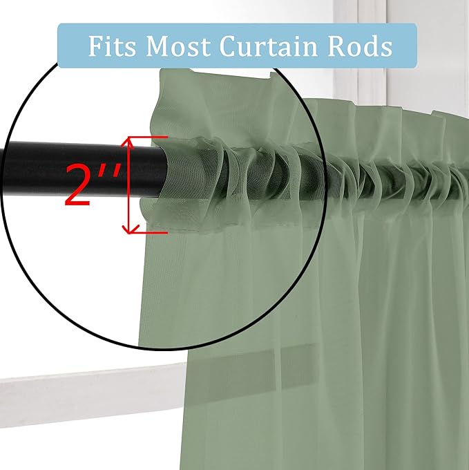 OWENIE Sheer Curtains, Sage Green Sheer Curtains 84 inch Length 2 Panels Set, Rod Pocket Voile Fimly Sheer Drapes for Living Room/Bedroom, 2pcs, Each 42" W x 84" L