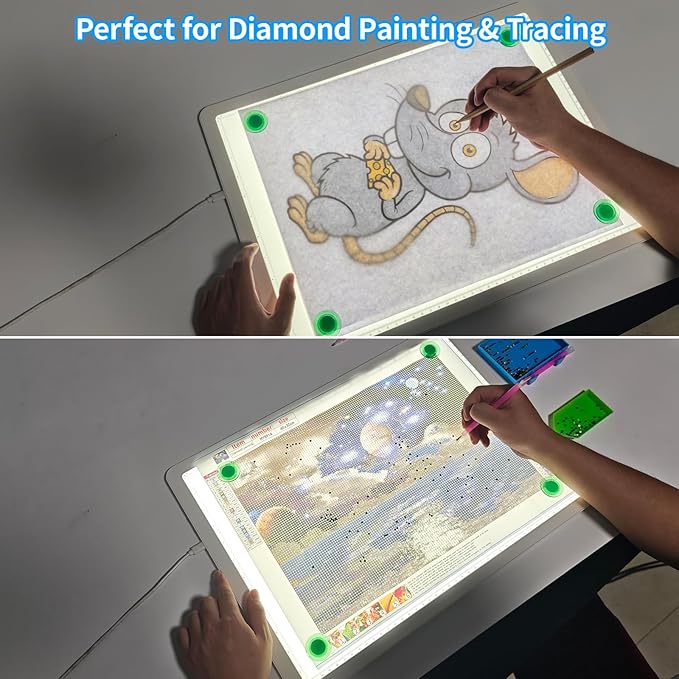 Phylosal Magnetic A3 Light Pad with Bag, Super Bright Light Box with Side Button, Diamond Art Light Board, Lightbox for Tracing and Drawing, USB Power Light Table for Sketching, Weeding Vinyl (White)