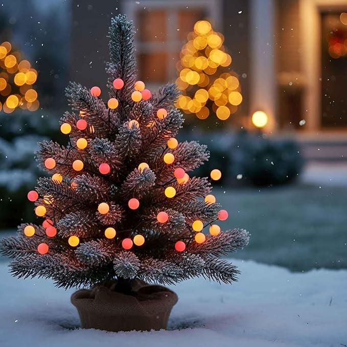 QBIS 40 LED Berry Cluster Lights - Red, Orange & Yellow Battery Powered Christmas Lights with Timer, String Lighting Perfect for Christmas, Fall and Fireplace Cozy Lighting. Indoor and Outdoor use.