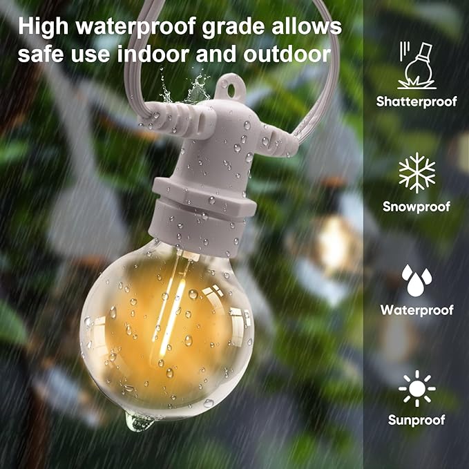HISTAR 100FT White Outdoor String Lights with 49+2 Led Bulbs, G40 Globe Patio Lights for Backyard Porch Balcony Party Decor