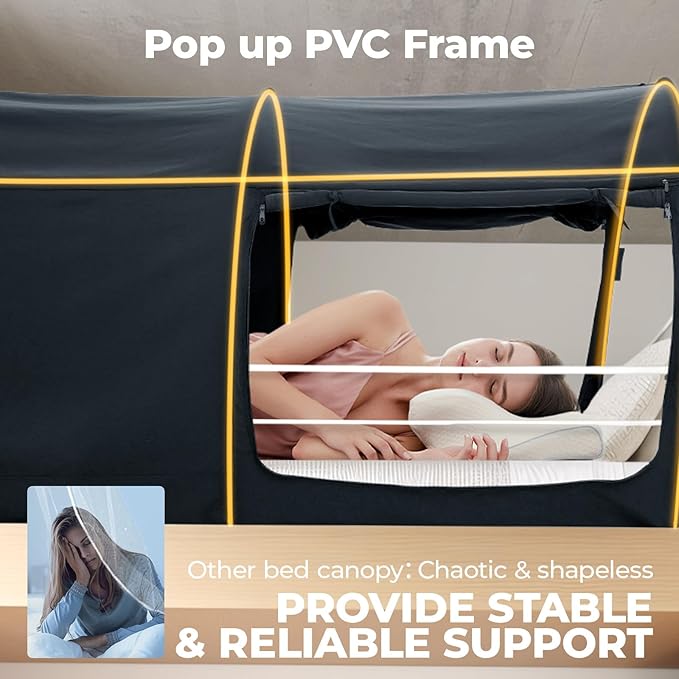 Alvantor Bed Canopy Tents Dream Privacy Space Twin Bunk Bed Sleeping Tents Indoor Pop Up Portable Frame Curtains Breathable Grey Cottage (Mattress Not Included) Reducing Light