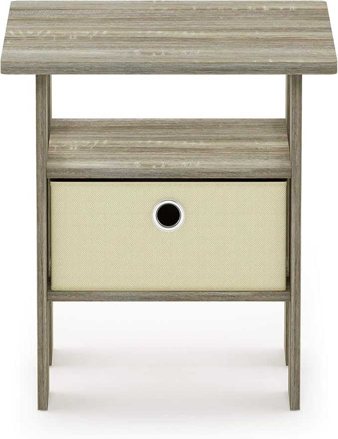Furinno ANDREY Side Table, End Table, Night Stand with Open Shelves and Storage Bin, Bedside Table, for Living Room, Bedroom, Sonoma Oak