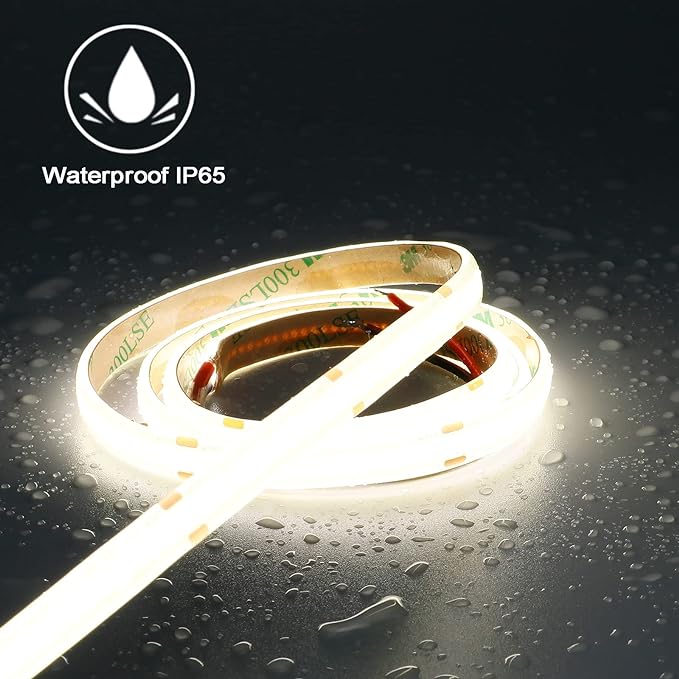 TOPAI 12V COB LED Strip Light Daylight White 5000K Waterproof IP65 480LEDs/M Super Bright 4000Lm CRI>90 16.4ft/5M Dotless High Density Cuttable Flexible for Cabinet Home DIY Lighting Projects