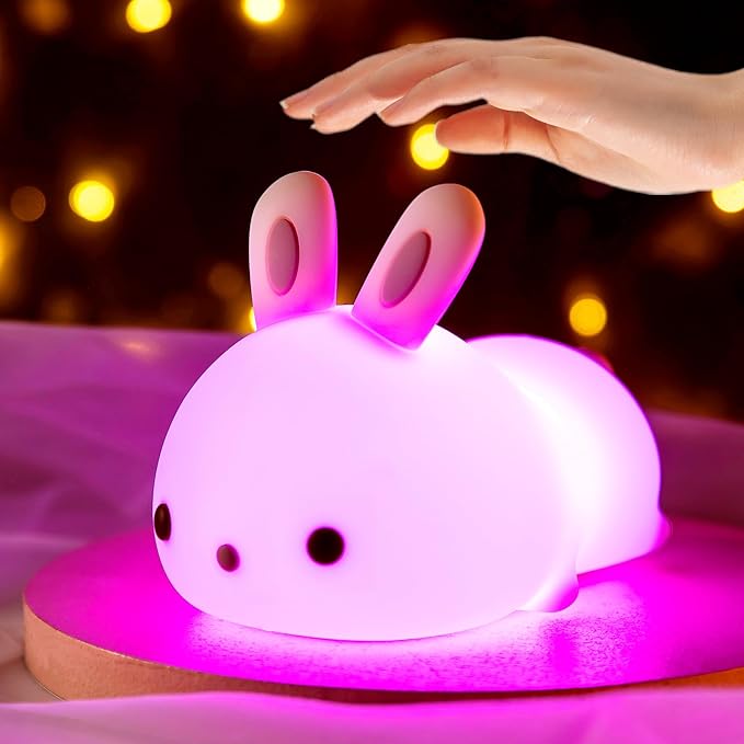 Mubarek Cute Night Light for Kids,16 Colors Kids Night Light for Girls Bunny Lamp,Dimmable Bunny Lamp,Tap Control+Rechargeable Gifts for Teen, Cute Room Decor for Teen Girls Gifts