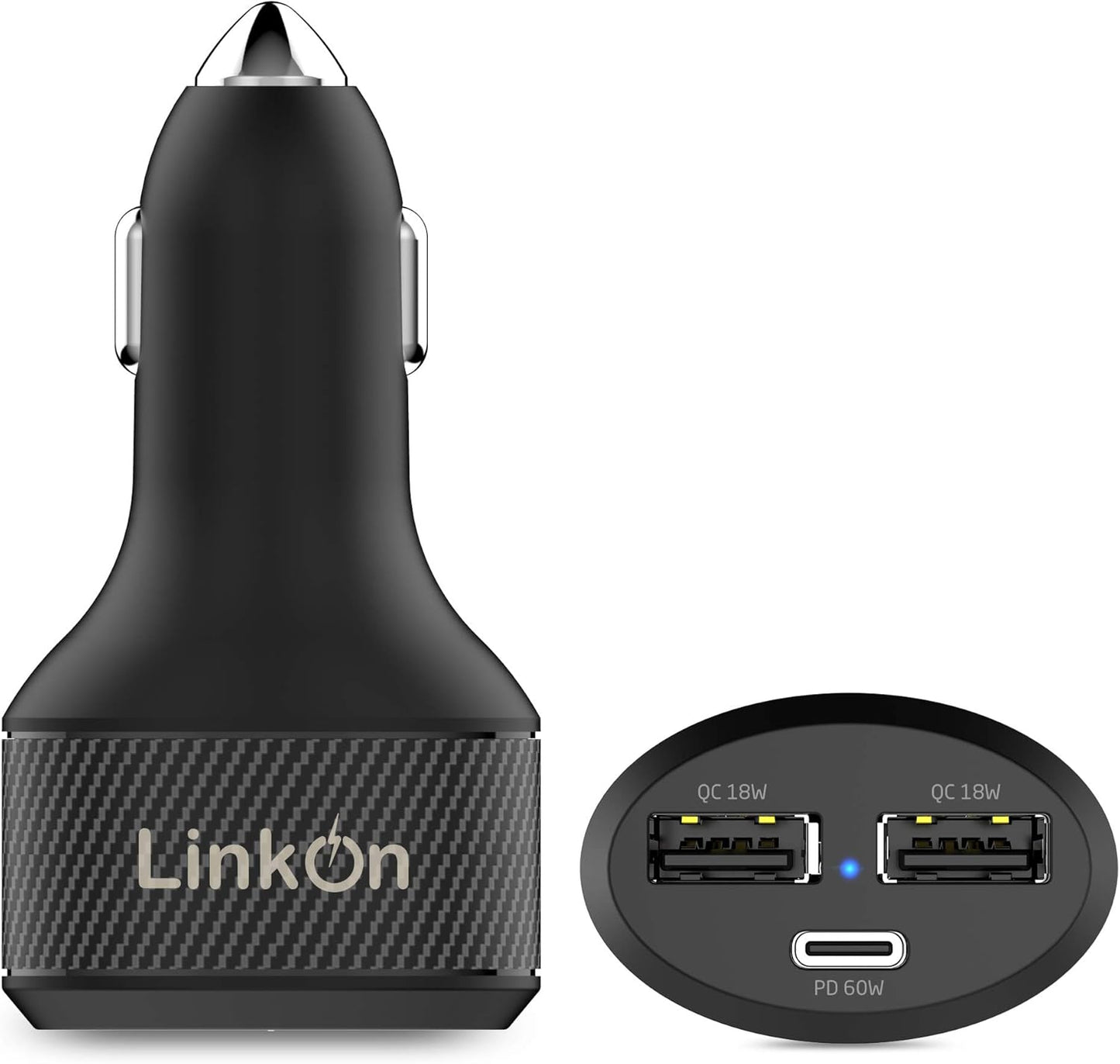 LinkOn 84W USB C Car Charger with 60W PD3.0 and 18W QC3.0 Ports, Compatible with MacBook, Dell XPS, Google Chromebook,