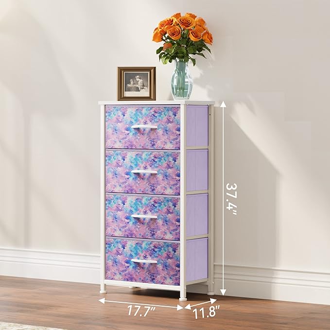 YITAHOME Dresser with 4 Drawers - Storage Tower Unit, Dresser for Living Room, Closets - Sturdy Steel Frame, Wooden Top & Easy Pull Fabric Bins, Purple