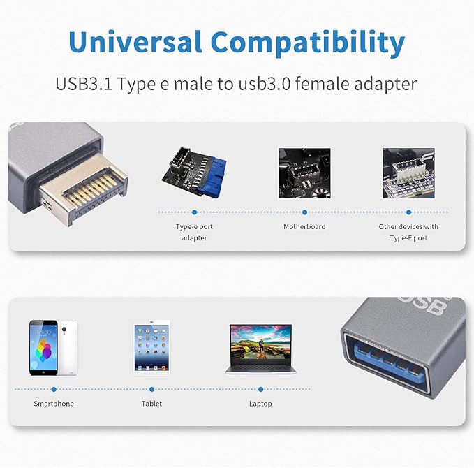 Duttek USB 3.1 Motherboard Adapter Converter 1 Pack, 10Gbps High Speed 3.1 USB Type-E Male to USB3.0 Female Motherboard Internal Adapter for Computer.