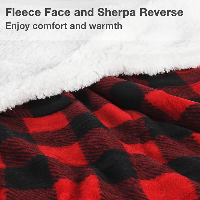 Catalonia Sherpa Wearable Blanket with Sleeves & Foot Pockets for Adult Women Men, Comfy Snuggly Wrap Sleeved Throw Blanket Robe, Gift Idea, Red Checker Plaid