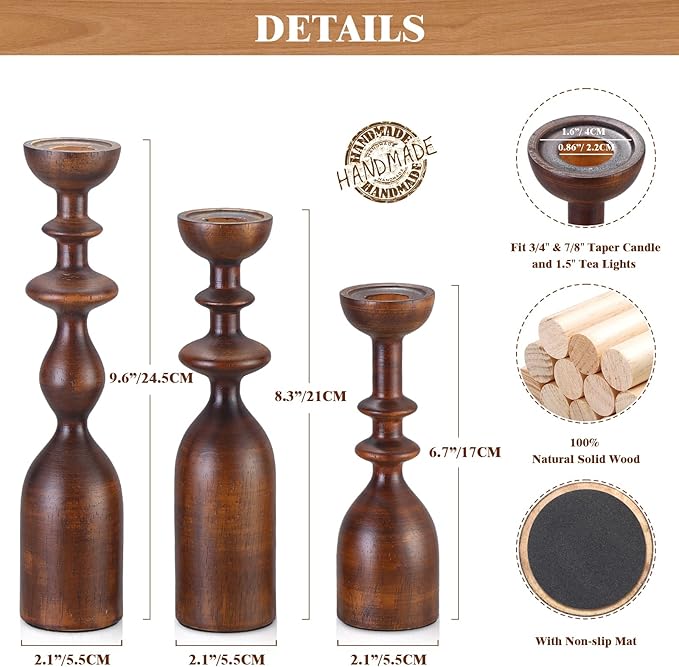 HOWSILAY Candle Holder Wood Candle Holders for Table Centerpiece Candlestick Holders Modern Farmhouse Decor Candlesticks fits 3/4" or 7/8" Taper Candle and Dia 1.5" Led Tea Lights or Pillar Candles