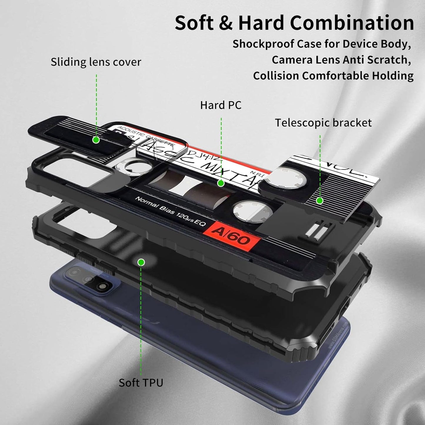 Galaxy S22 Ultra Case with Slide Camera Cover, Built-in Kickstand, Dual Layer Hybrid Shockproof Protective Case for