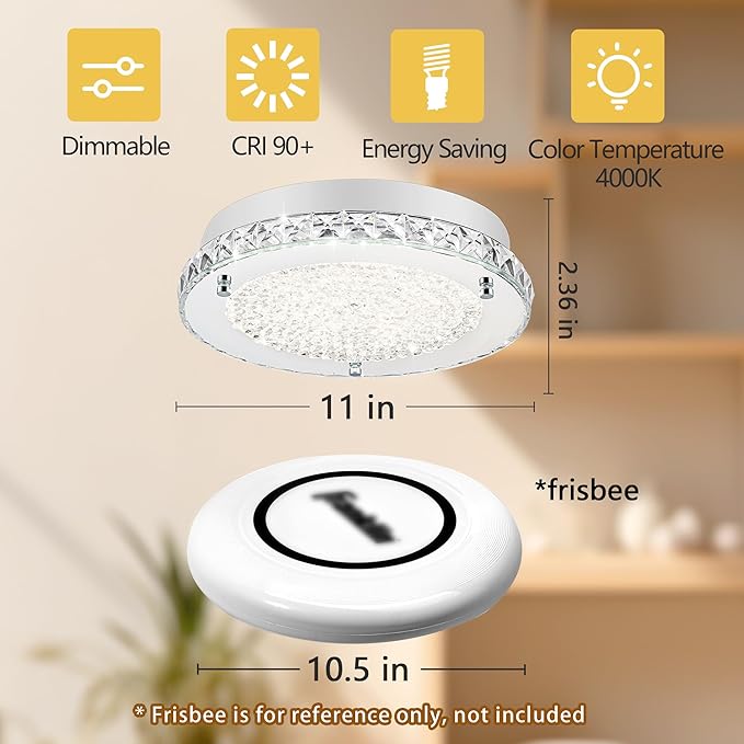 LED Ceiling Light,Auffel Minimalist Modern 11-Inch Surface Flush Mount Light Fixture Glass 4000K Daylight White Lamp 1980LM K9 Crystal Chandelier Lighting for Kitchen,Bathroom,Bedroom,Hallway