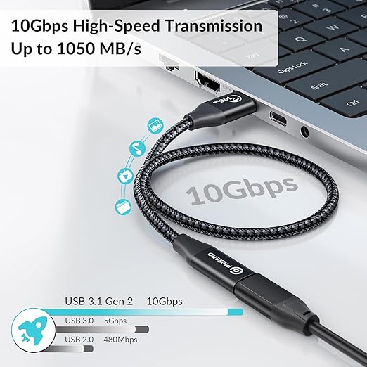PHIXERO [10Gbps] USB C Female to USB Male Adapter 3.1 Gen 2 (1 Ft), 3A Fast Charging USB A to USB C Adapter with 10Gbps Data Transfer and Charging for Laptop, PC, Flash Disk, Quest Link, Charger