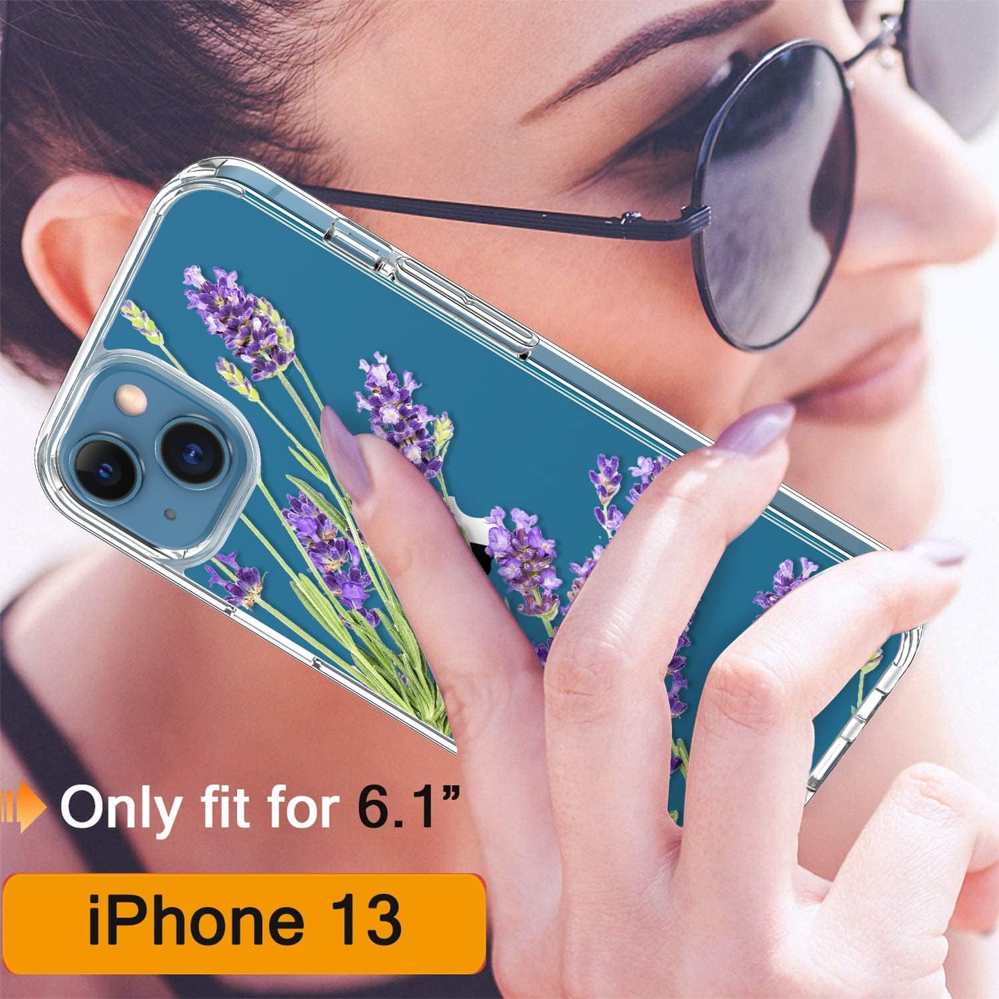GiiKa iPhone 13 Case with Screen Protector, Clear Full Body Protective Floral Girls Women Shockproof Hard Case Purple