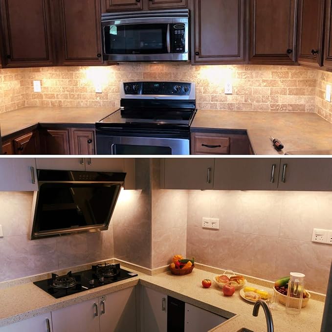 Litever Under Cabinet Lighting Kit, 6 PCS 20 Inches Flexible LED Strips, 24W, 1800 Lumen, Warm White 2700K. Suitable for Kitchen Counters Book Shelf Closet Showcase Workshop-(6-Strip-2700K)