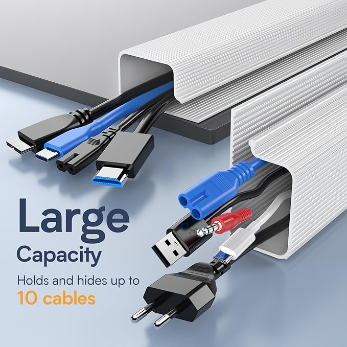 Delamu 157in Cable Management Under Desk, Safe & Tidy Under Desk Cable Management for Home & Office, Cord Organizer for Desks, Wire Organizer Kit, 10 Pack White
