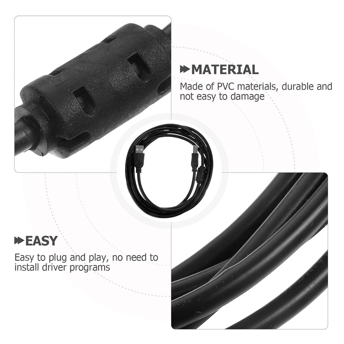 2.0 3 USB Printer and Copier Cable Meter Black, USB Cable for Fax Machine and Computer, Office and Home Printer