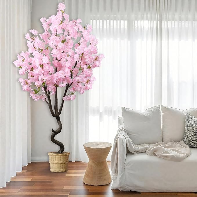 7FT Artificial Cherry Blossom Tree Beautiful Sakura Flower Tree Indoor Faux Pink Tree for Home Office Decor