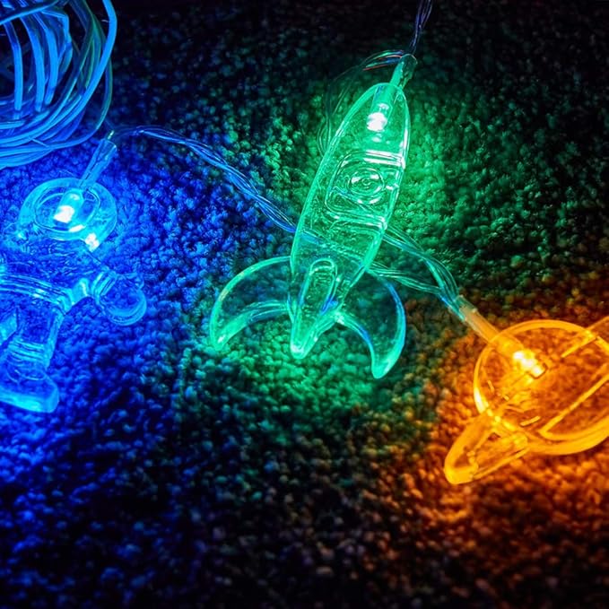 AceList Planet Astronaut String Lights, 20 LED USB Powered Space-Themed Fairy Lights with 8 Modes for Kids' Bedroom, Nursery, Party, and Holiday Decor(Warm)