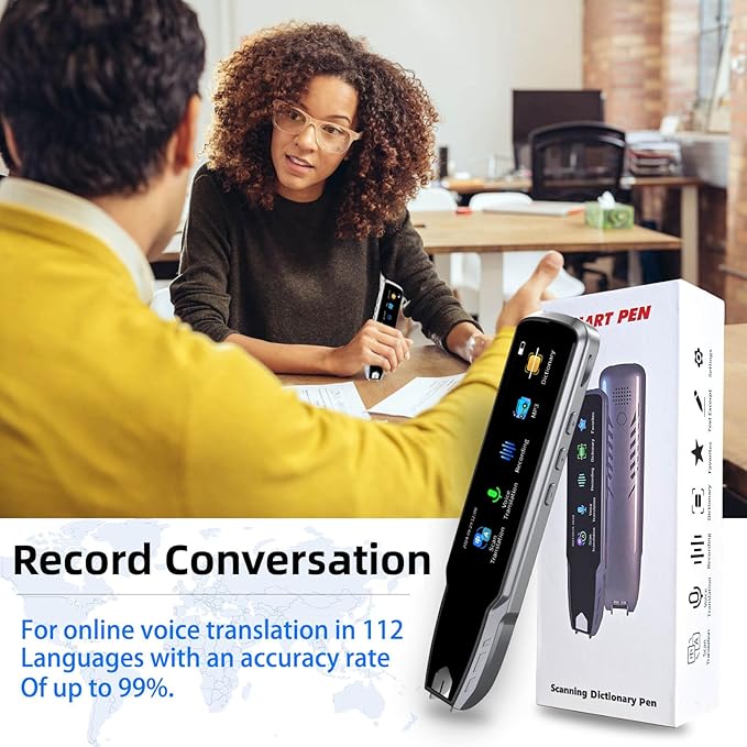 Translator Pen for Dyslexia & Language Learning - 112 Languages Voice Translation Device with Offline Mode, Text Excerpt & Portable Scan Reader Pen for Kids/Adults (Grey)