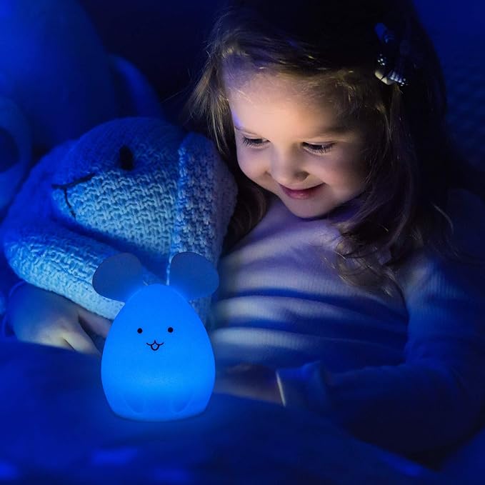 Mouse Night Light for Kids, Rechargeable LED Children Lamp, Soft Silicone (BPA Free) for Baby/Boys/Girls/Adults, Remote & Touch Control Adjustable Brightness and Colors, Indoors/Outdoors