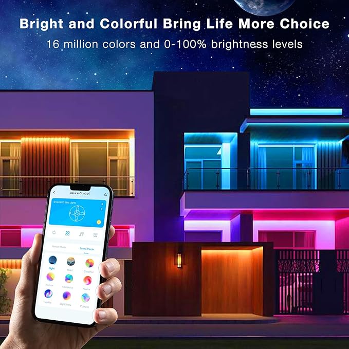 Outdoor LED Strip Lights Waterproof, 200ft IP67 Waterproof LED Light Strips with Remote, App Control, Music Sync RGB Exterior LED Rope Lights for Eaves, Roof, Balcony, Deck, Pool, Outdoor Decorations