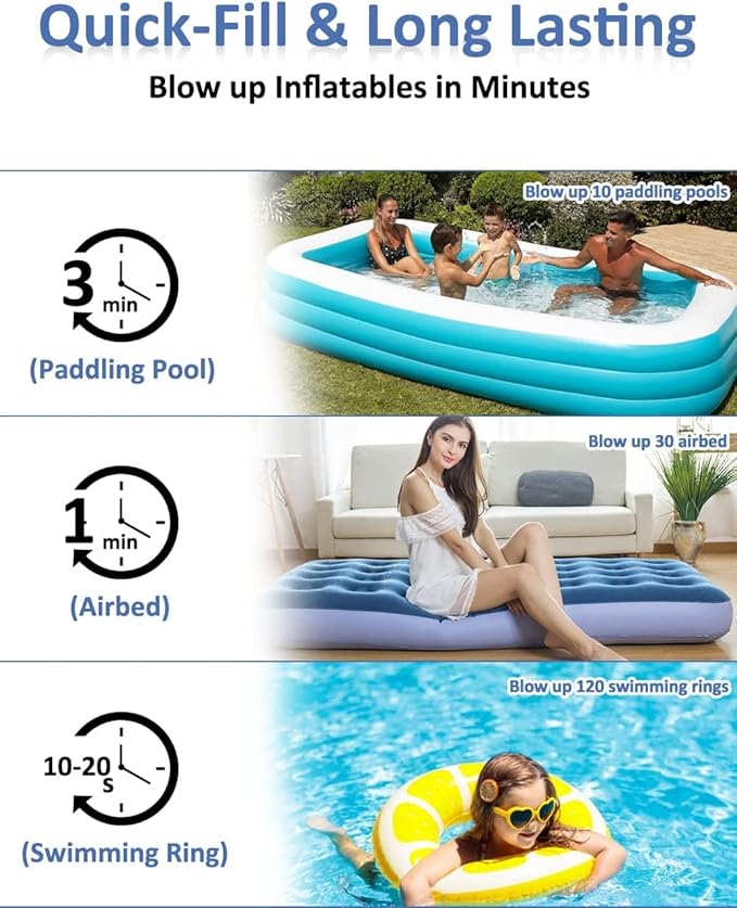 Electric Air Pump for Inflatables- 2×2000mAH Rechargeable Battery Powered Air Mattress Pump- Cordless Portable Air Pump, Quick-Fill Inflator Pump for Camping Air Mattress Bed, Pool Floats Toys, Boats