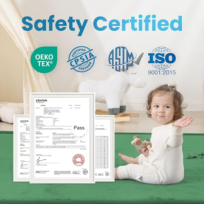 Ultra Soft Baby Play Mat,79"×79" Extra Large Activity Tummy Time Mat for Toddlers,Infants,Kids,1.3" Thick Elasti-Foam Nursery Rug for Floor,Non-Slip Safe for Crawling,Water-Repellent(Emerald)