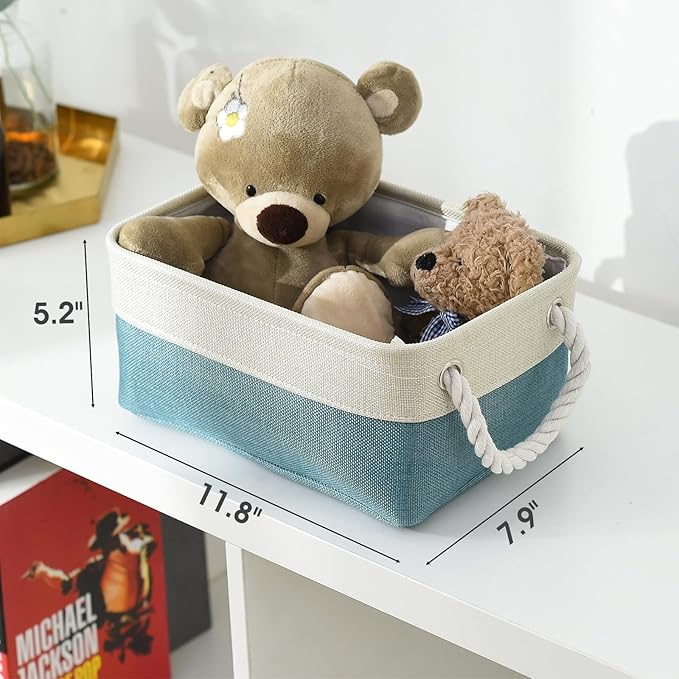 TcaFmac Organization and Storage Basket for Gifts Empty - 12x8x5.2 inch Small 6 Pack Collapsible Storage Basket for Organizing, Fabric Storage Bins for Toy Books Shelves(White & Green)
