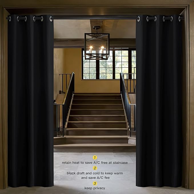 NICETOWN Door Curtain 80 Inch Length for Doorway Privacy, Room Divider Curtain Cover, Blackout Temporary Insulated Closet Drape for Bedroom Closet (1 Panel, 6.7ft Tall x 2.8ft Wide, Black)