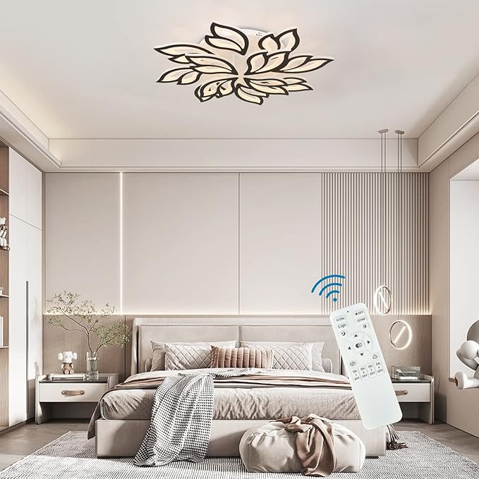 Garwarm Modern Ceiling Light, Dimmable LED Flower Flush Mount Ceiling Lamp, 90W Acrylic Petals Ceiling Chandelier Lighting Fixture with Remote Control for Living Room Bedroom Dining Room (Black)