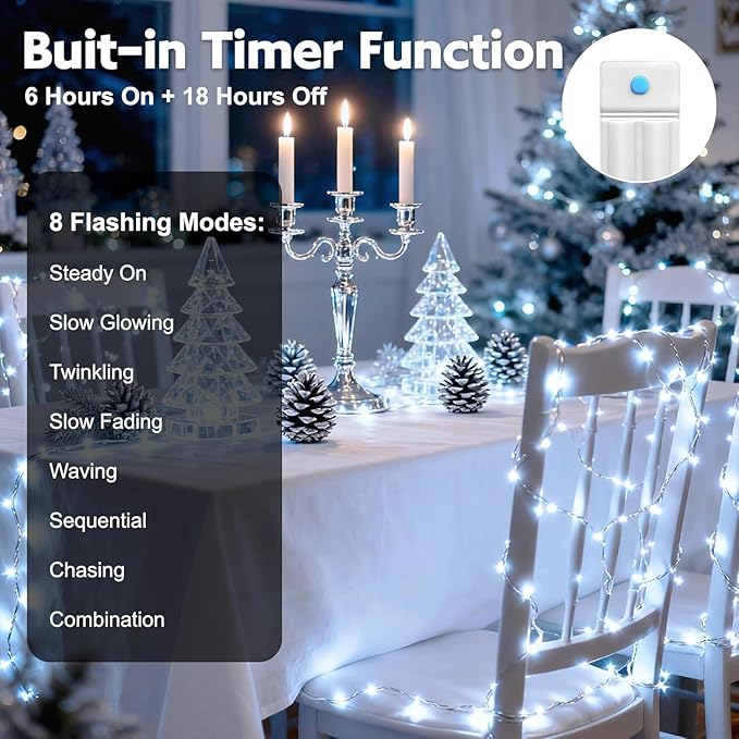 YJFWAL 12 Pack 10ft 30LED Starry String Lights with 8 Modes Timer Function Waterproof Fairy Lights Battery Operated(AAA Batteries Included) for DIY, Wedding, Party, Patio, Garden Decor (Cool White)