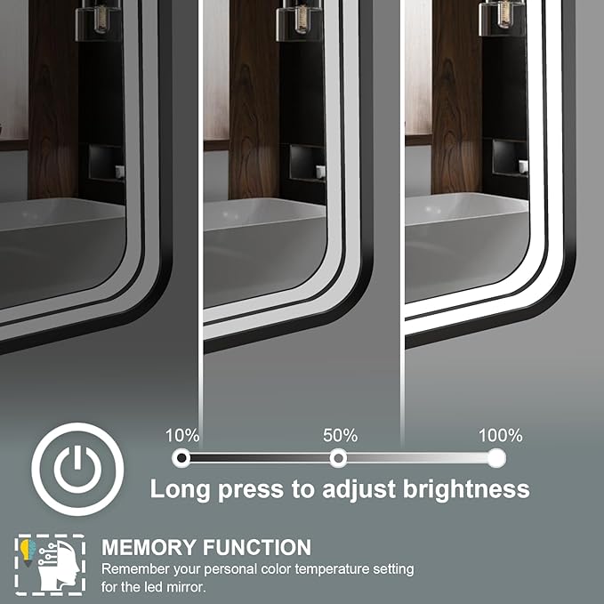 40x24 Inch LED Bathroom Mirror with Lights, Black Metal Framed LED Mirror for Bathroom, 3 Colors and Stepless Dimmable Wall Mounted Lighted Bathroom Vanity Mirror, Anti-Fog, Memory