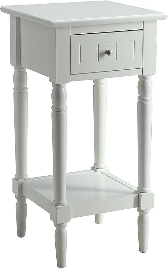 Convenience Concepts French Country Khloe 1 Drawer Accent End Table 14" - Traditional Farmhouse Side Table with Storage Drawer and Shelf for Living Room, White