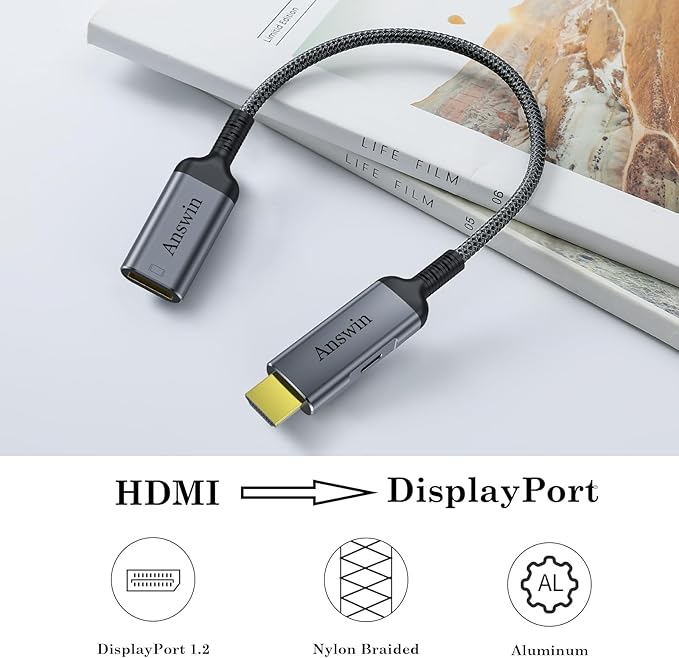 HDMI to DisplayPort Adapter, 4K@60Hz HDMI Source to DisplayPort Monitor Uni-Directional Compatible with PC Graphics Card Laptop Xbox One/360/NS/PS5/Mac Mini Supporting 2K@144Hz 1080P@165Hz