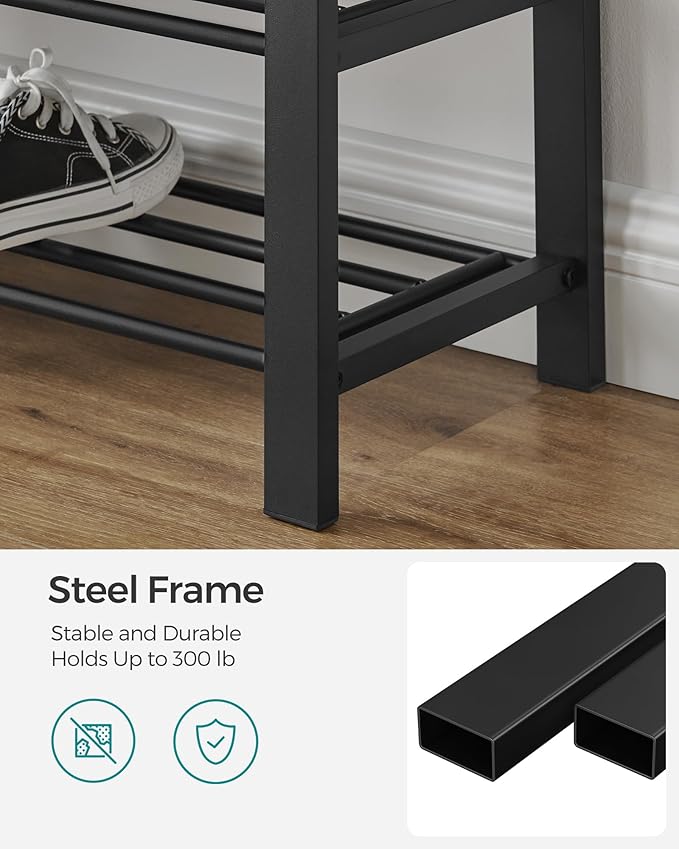 SONGMICS Shoe Bench, Storage Bench, Entryway Bench with Cushion, Shoe Shelf with Seat, Space-Saving, Modern Style, for Living Room, Bedroom, Hallway, Dark Gray and Ink Black ULBS57GYZ