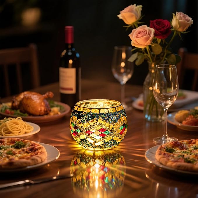 DEAYOU 4 Pack Glass Candle Holders Mosaic, Decorative Glass Tealight Votive Holder Bowl, Scented Candle Stand for Lighting Decor, Gift, Aromatherapy, Also Used as Vase, Pen Holder, Potted Plant Bowl