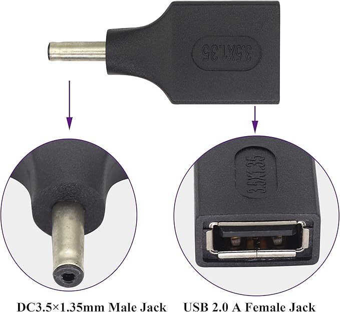 2 Pack USB to DC 3.51.35mm Power Adapter - 5V Female to Male Jack Barrel Plug Charger Cord Connector for USB Charging Device (F/3.51.35)