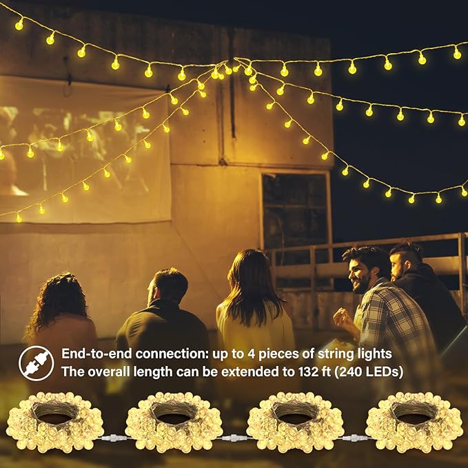 Color Changing String Lights Plug in, 33ft 60LED Connectable Crystal Globe String Light Remote, Decorative Outdoor Twinkle Lights for Girl Gift Bedroom Patio Garden Tent Camp Party Christmas Décor