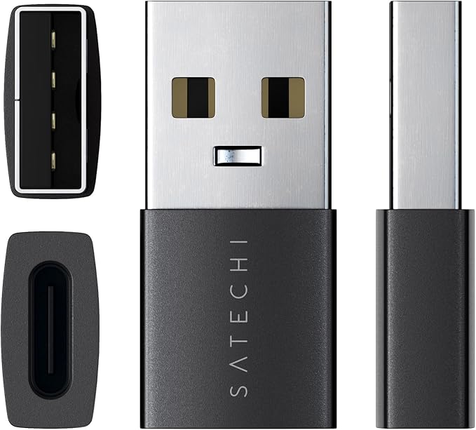 Satechi USB-A to USB-C Adapter (2-Pack), High-Speed Data Transfer & Power Delivery Charging, Designed for CarPlay, Travel & Modern Devices, Space Black