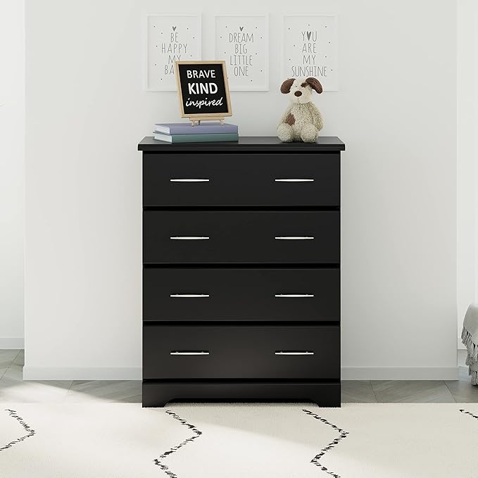 Storkcraft Brookside 4 Drawer Dresser (Black) – GREENGUARD Gold Certified, Nursery Dresser for Kids Bedroom, Chest of Drawers