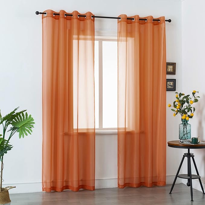 DUALIFE Burnt Orange Sheer Curtains 96 Inch Length for Bedroom 2 Panels Elegant Terracotta Grommet Top Drapes Sheer Curtain Panels for Living Room 52x96 Inches 8 FT Rust Red