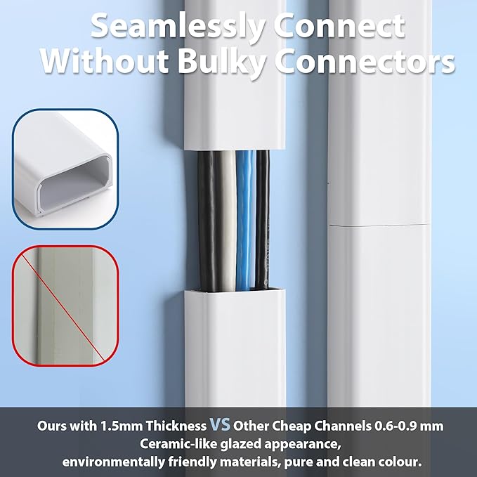 ZhiYo Cord Covers for Wires on Wall 32in(2xL16in), Wire Covers for Cords, X-Large TV Cord Hider Wire Hider for Cords, Cable Hider for Wall Mount TV, Cable Cover Wall Cable Raceway White W1.5in H0.7in
